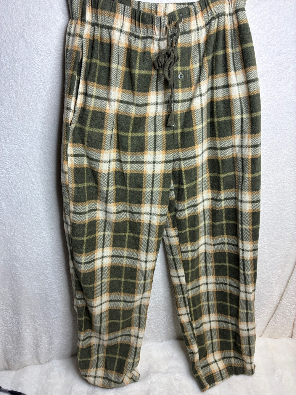Olive Plaid Fleece Joggers with Drawstring Waist